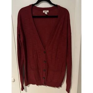Arizona Jean Co Sweater Womens XL Dark Red Vneck Button Up Long Sleeves Casual